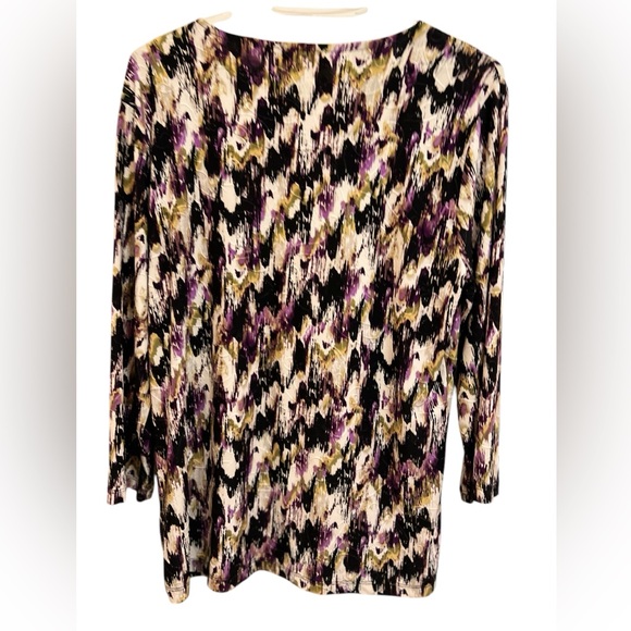 JM Collection Multicolored Embossed Round Neck Long Sleeve Top Size M - Picture 5 of 5